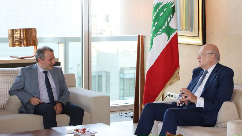 لبنان: ميقاتي يستقبل رئيس التيار الوطني الحر النائب جبران باسيل في السرايا