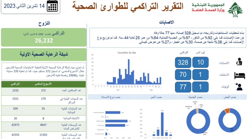 لبنان: وزارة الصحة نشرت التقرير التراكمي للطوارئ الصحية