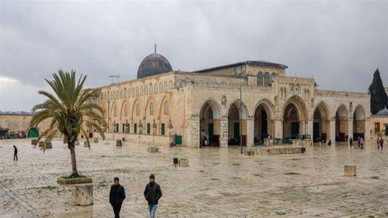حراس المسجد الاقصى المبارك يمسكون يهودياً متنكرًا بزي عربي يحمل سكينًا حاول الدخول من باب القطانين في القدس المحتلة