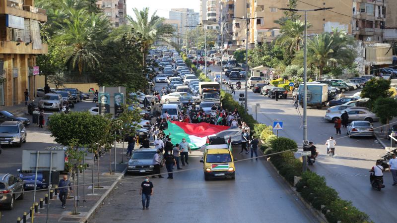 مسيرة تضامنية مع فلسطين على اوتستراد السيد هادي نصرالله