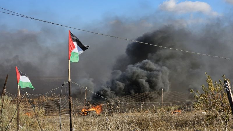 فلسطين| بالصور: المواجهات بين الشباب الثائر وقوات الاحتلال على الحدود الشرقية لجباليا شمال غزة