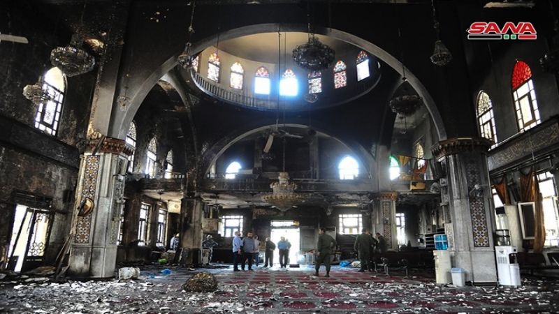احتراق جامع الفاروق وسط دمشق والخسائر مادية